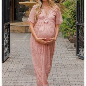 Pinkblush Light Pink Lace Mesh Maternity Dress